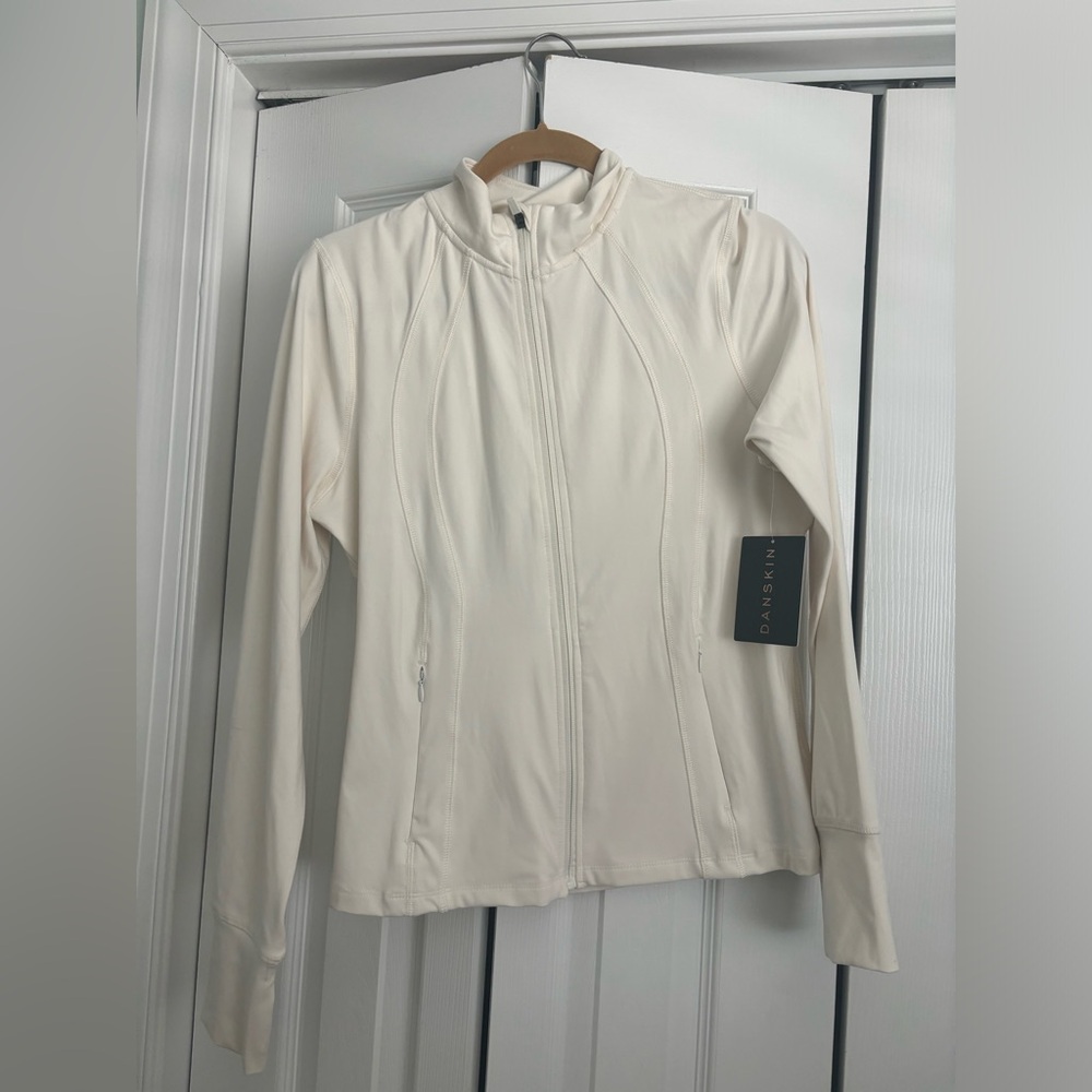 DANSKIN Cream Athletic Luxe Zip up Jacket size Medium